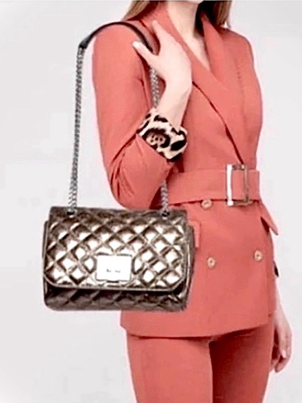Michael Kors Vivianne Shoulder Flap Quilted Chain Metallic Leather